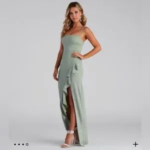 green emerald velvet dress Shelly High Slit Glitter Knit Formal Dress main image 0
